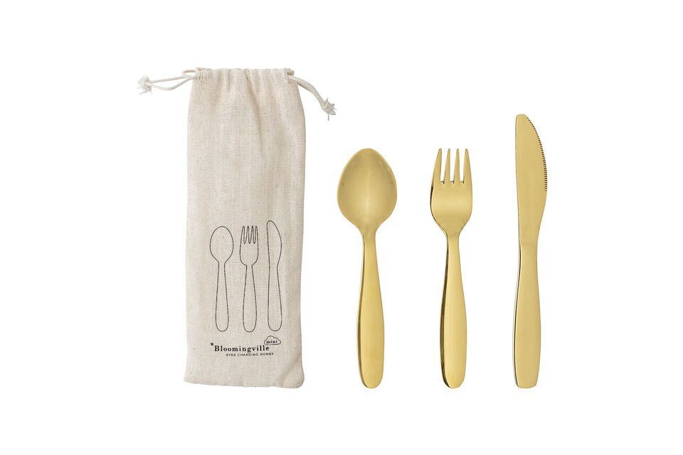 Set of 3 Ally gold stainless steel flatware sets Bloomingville