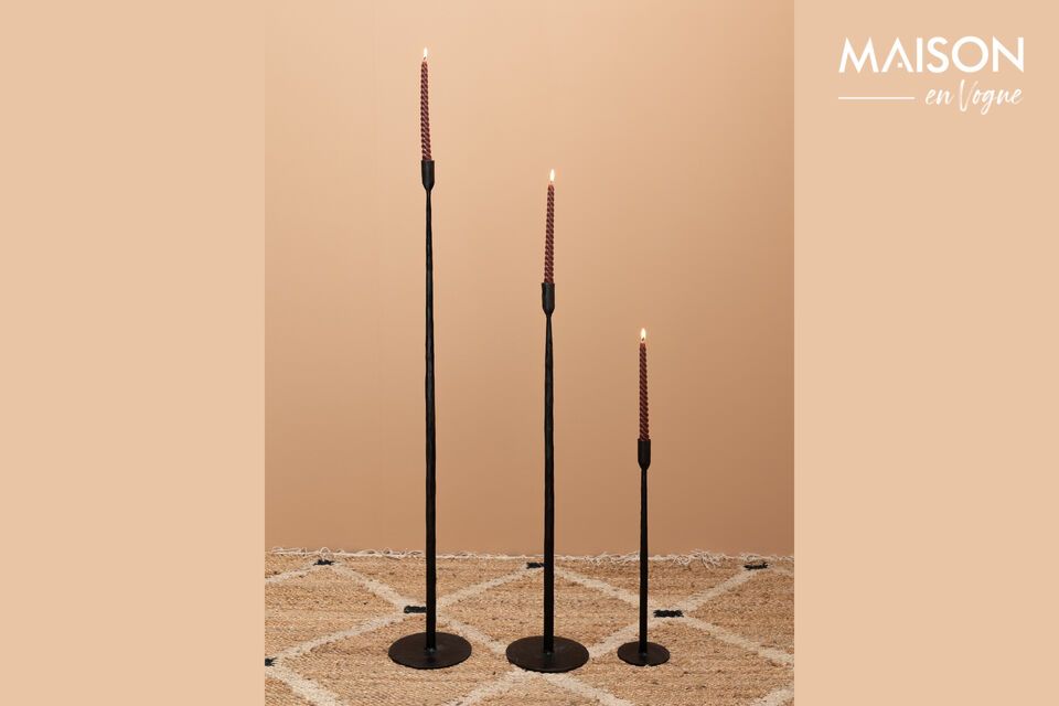 Set of 3 black forged metal candleholders Chehoma