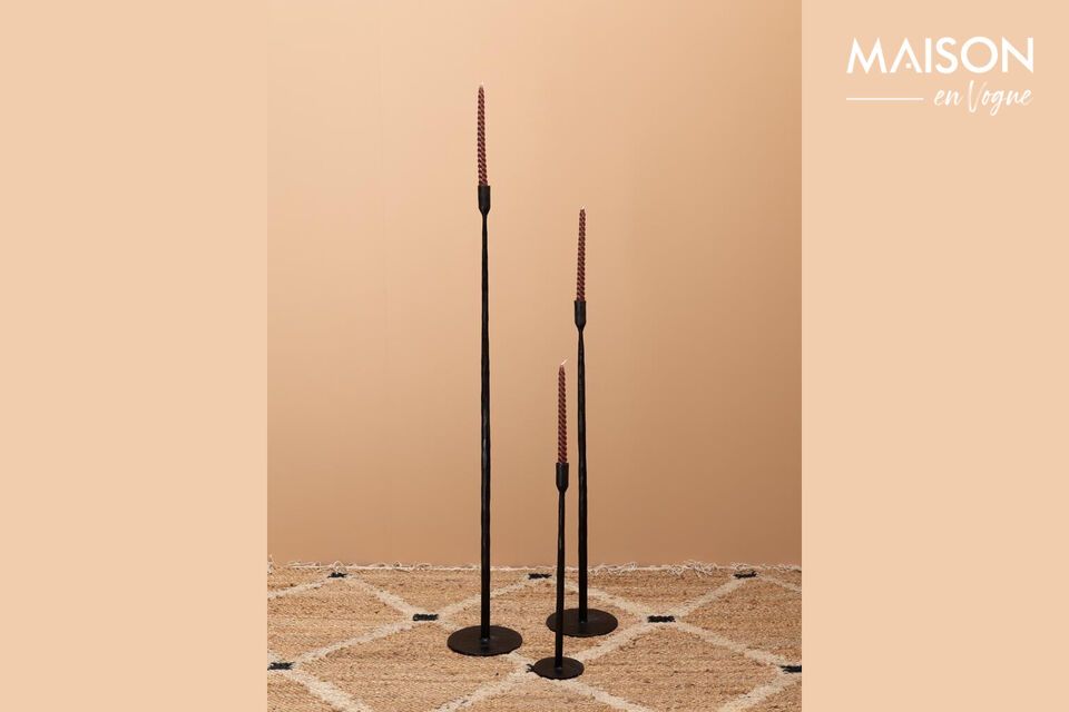 Bring a classic, timeless aesthetic to your home with our set of 3 black forged metal candleholders