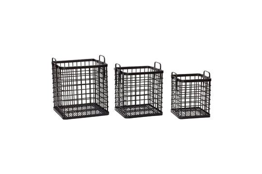 Set of 3 black Square bamboo baskets Clipped