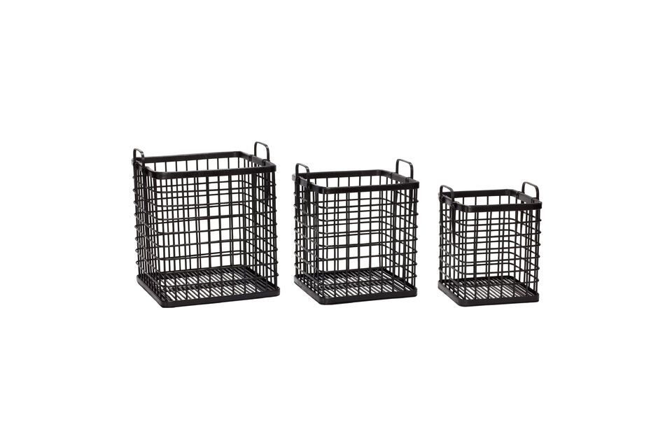 Set of 3 black Square bamboo baskets Hübsch