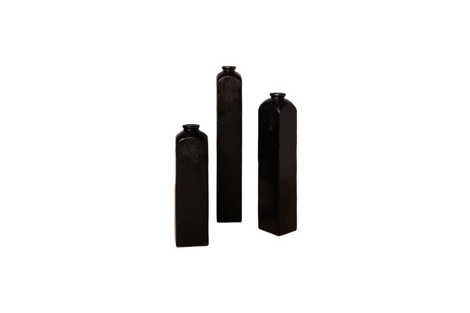 Set of 3 Canoa H120 black terracotta vases Chehoma