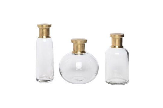 Set of 3 clear glass jars Brass Clipped