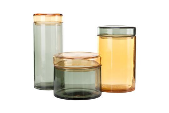 Set of 3 Cognac Caps glass jars Clipped