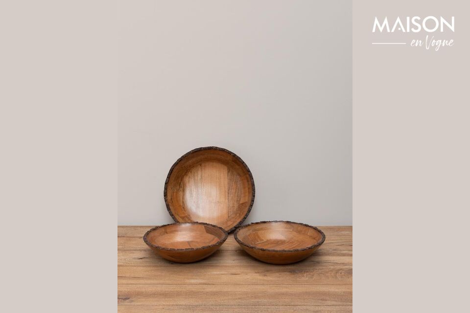 Set of 3 dark wood Forest salad bowls Chehoma