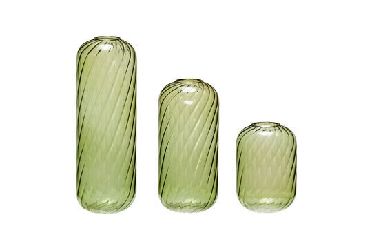 Set of 3 green glass vases Flower Clipped