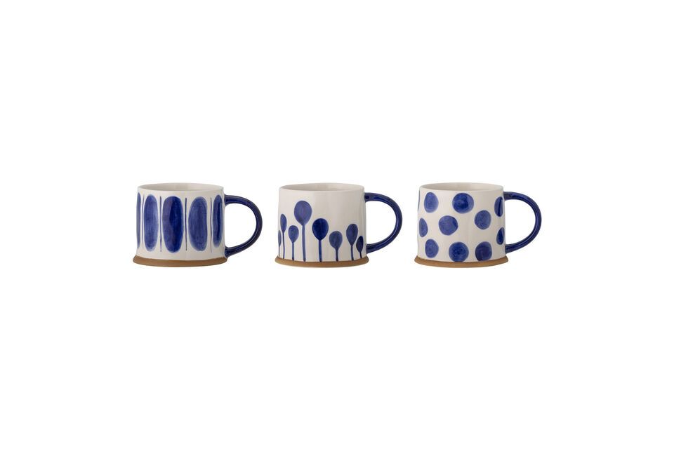 Set of 3 Linora blue stoneware mugs Bloomingville