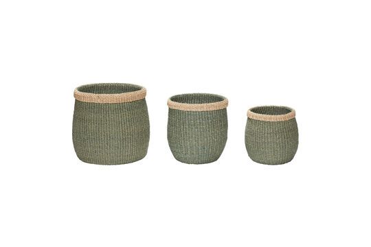 Set of 3 Moss green natural fiber baskets Clipped