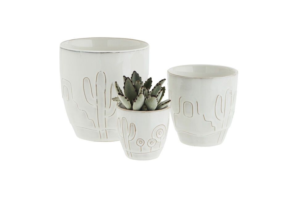 Discover our set of three Myfly white stoneware planters