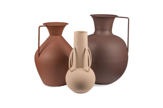 Set of 3 Roman cognac recycled iron vases Clipped