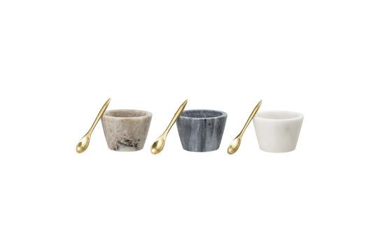 Set of 3 Rosamynthe white marble salt pots with spoon Clipped