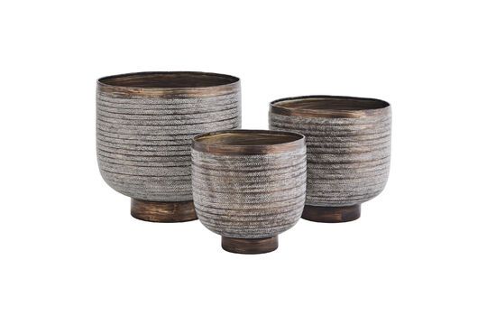 Set of 3 Tog copper-gray hammered aluminum planters