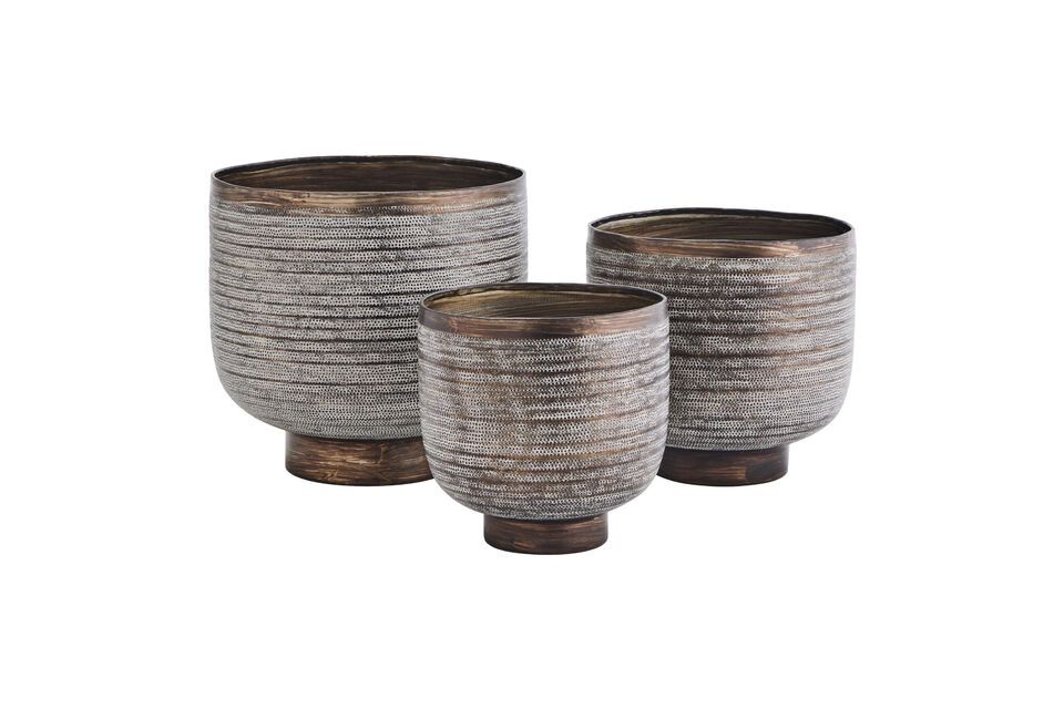 Set of 3 Tog copper-gray hammered aluminum planters Madam Stoltz