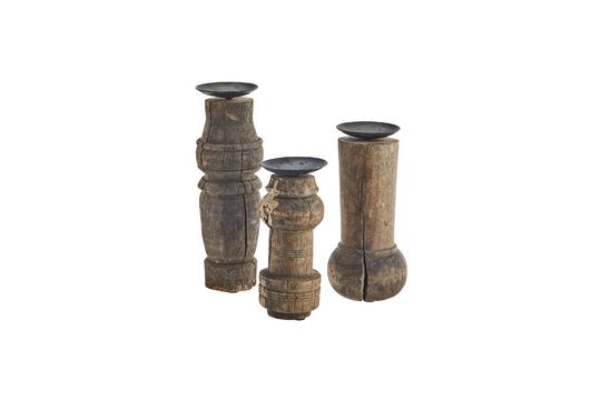 Set of 3 Uplit brown recycled wood candleholders Clipped