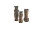 Miniature Set of 3 Uplit brown recycled wood candleholders Clipped