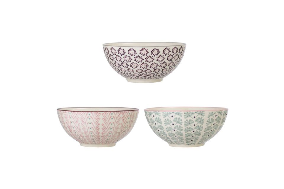 Set of 3 violet Maya stoneware bowls Bloomingville