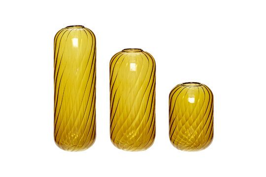 Set of 3 yellow glass Flower vases Clipped