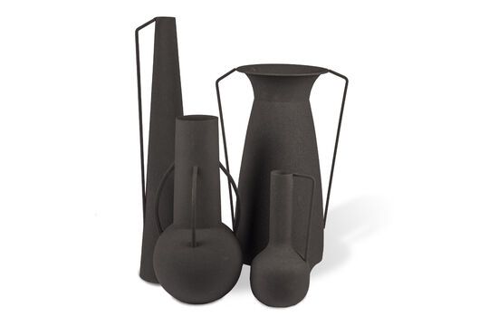 Set of 4 black recycled iron vases h45cm Roman Clipped