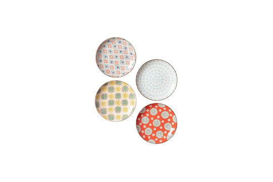 Set of 4 Bohemian multicolored stoneware plates Clipped