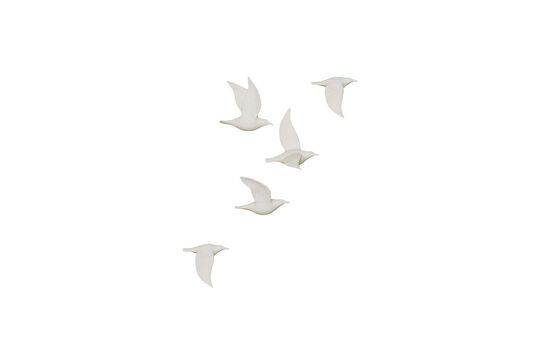 Set of 5 Biscuit white porcelain bird wall decorations Clipped