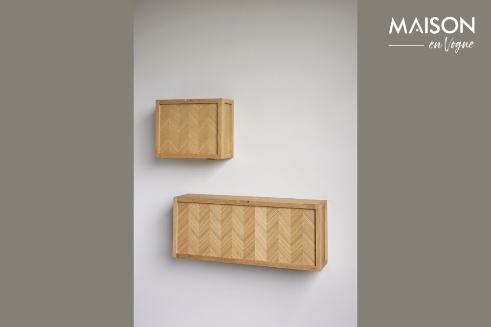 The Herringbone L-size shoe cabinet in light oak veneer offers an elegant and practical solution for