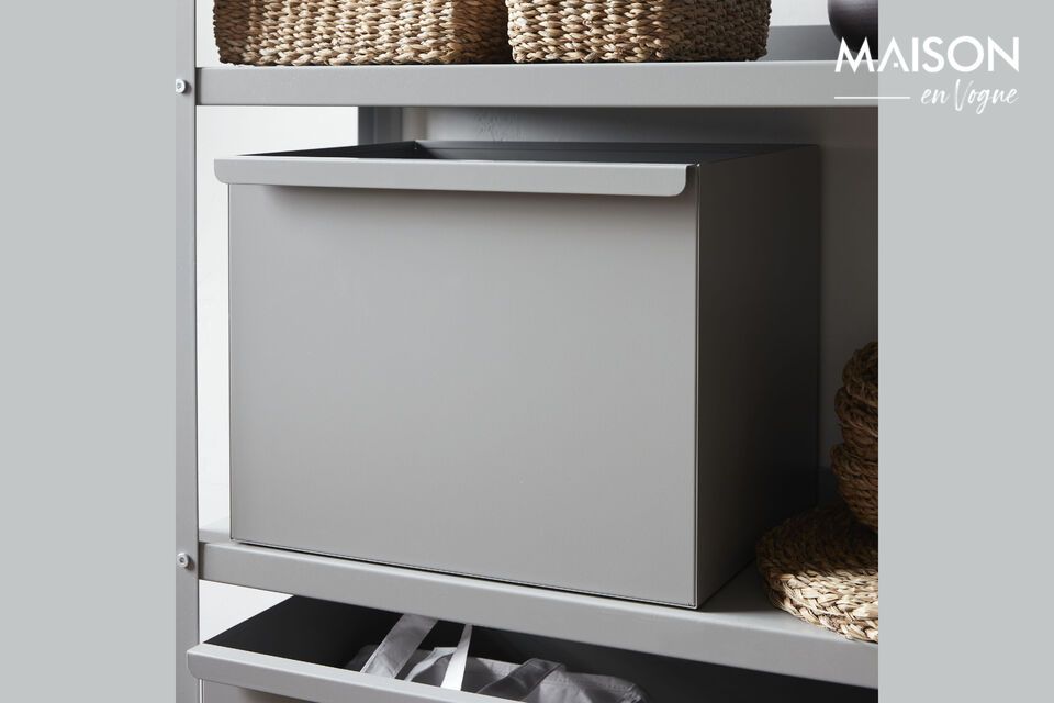 A sturdy, stylish shelf in grey steel for storing everything.