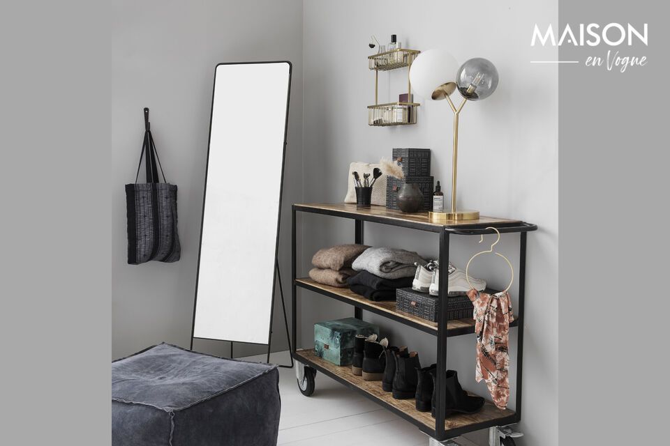 Black mango wood shelf, modularity and industrial style.