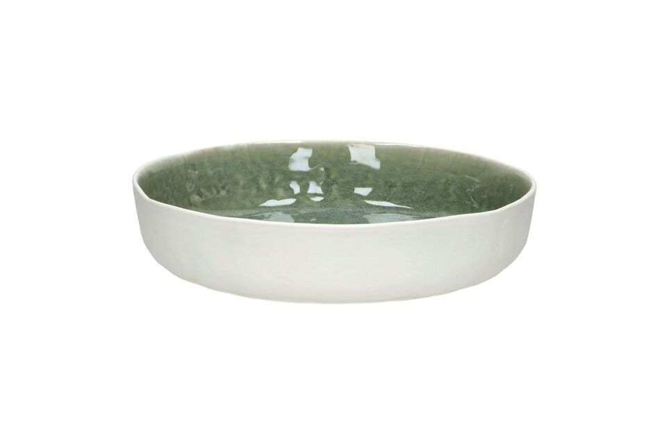 Spiro large soup plate in white and pale green porcelain Pomax