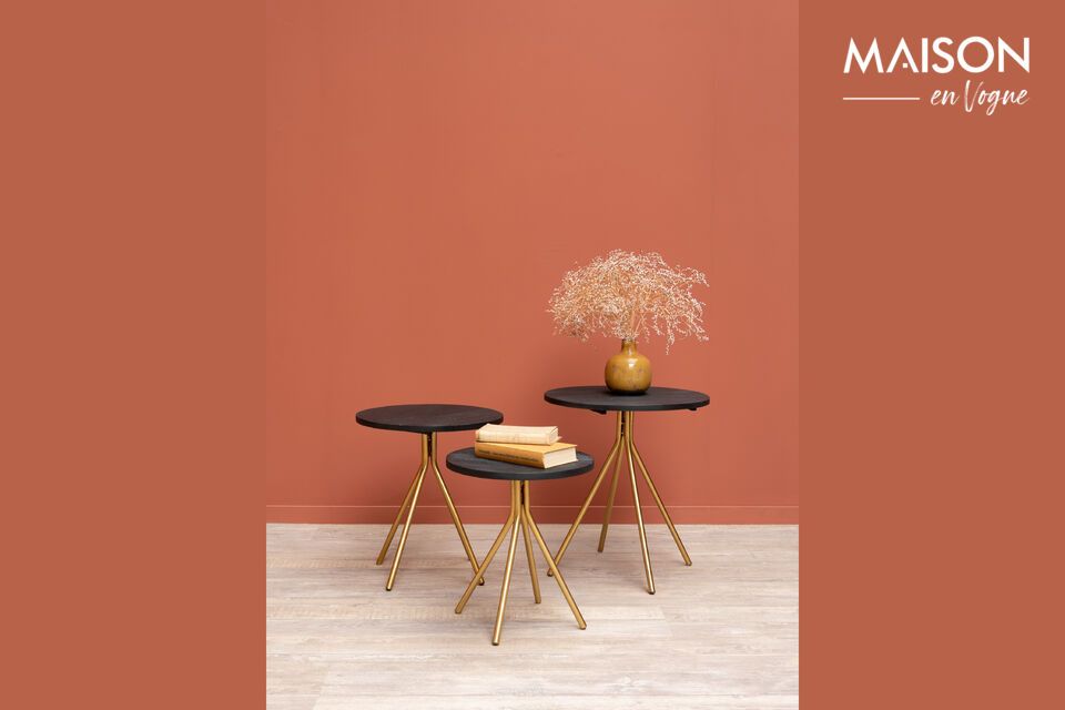 Side tables in black mango wood, timeless elegance and versatility.