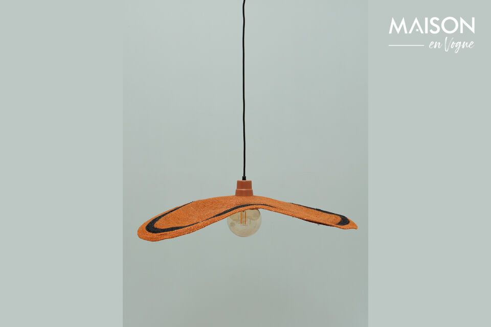 Suspension lamp in orange natural fiber and Uluwatu stripes Chehoma