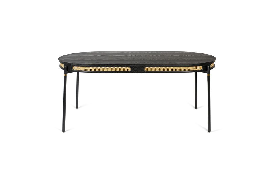 The table\'s classic design is magnified by the addition of rattan