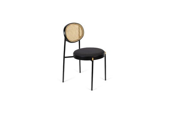 Webbing fabric and black rattan armchair Clipped