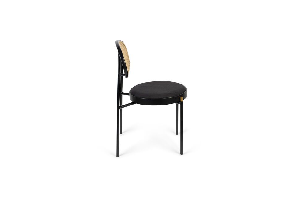 Webbing fabric and black rattan armchair - 4