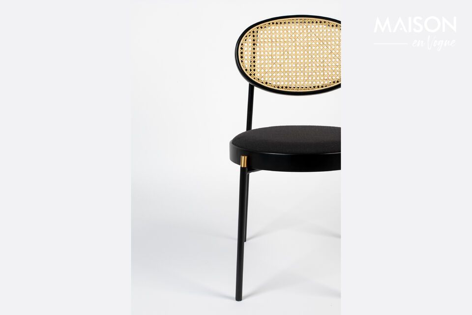 Webbing fabric and black rattan armchair - 8