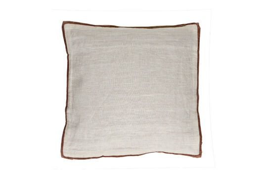 White linen and cinnamon cushion Opposites Clipped