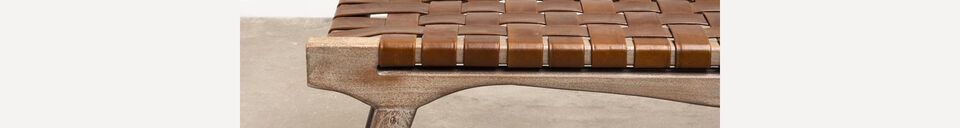 Material Details Woven Brown Leather and Wood Bench Hemingway