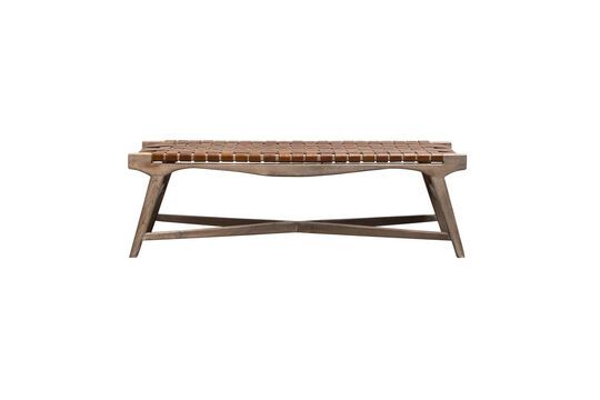 Woven Brown Leather and Wood Bench Hemingway Clipped